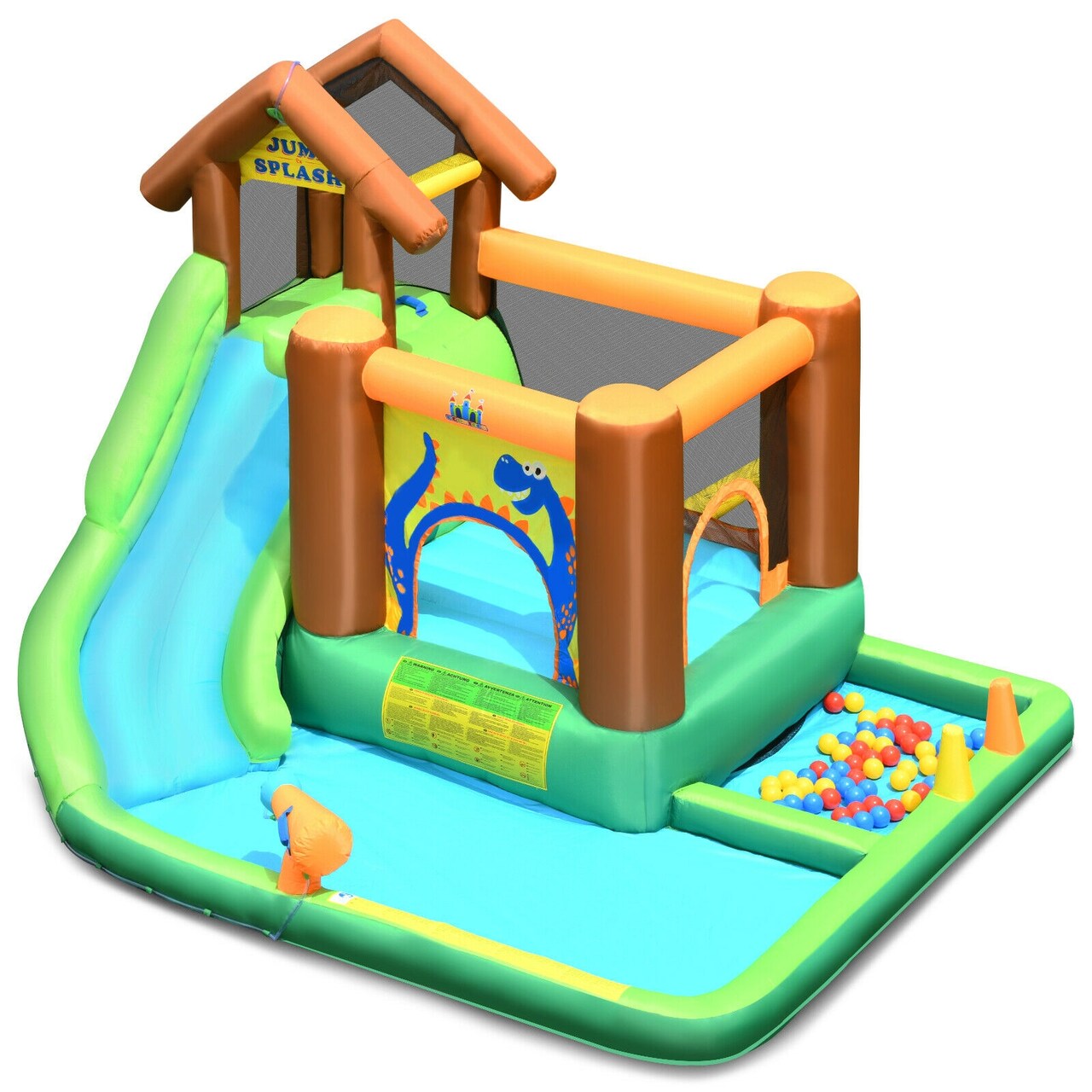 Inflatable Water Slide With Pool Bounce Climb Slide For Kids 3-10 Years Green Blue Orange